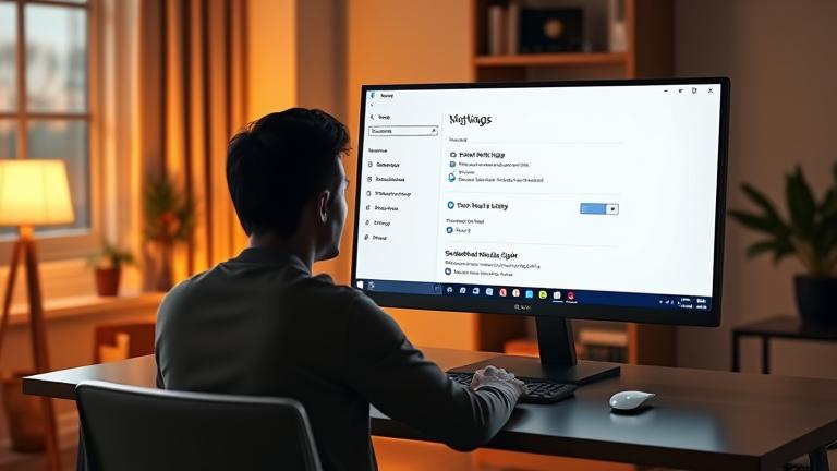 alt_text: Person enables Schedule Night Light on Windows 11 desktop at cozy home office.