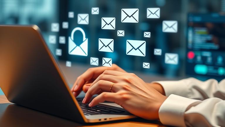 alt_text: Person using device with email icons, symbolizing restoring or retrieving deleted Yahoo emails.