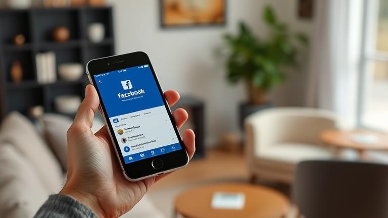 alt_text: Person in cozy setting holds phone with Facebook, showing account deletion options.