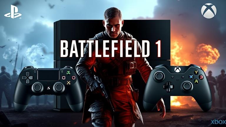 alt_text: Battlefield 1 cover showing soldier with PS4 and Xbox, symbolizing cross-platform gameplay.