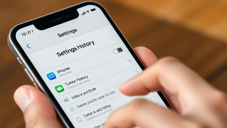 alt_text: iPhone screen displaying "Purchase History" in Settings, showing options to hide or delete.