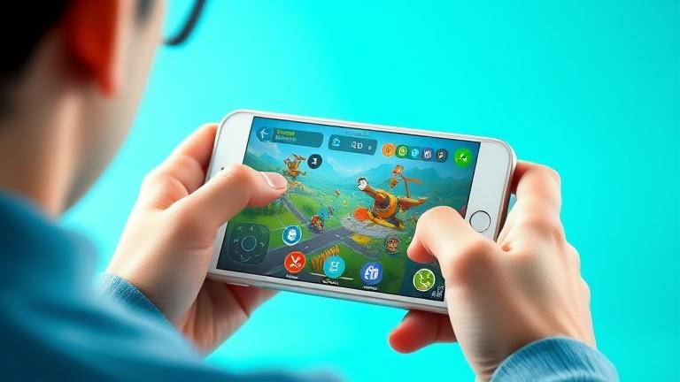 alt_text: Person using Game Pigeon on Android, with vibrant interface and engaging gameplay visuals.
