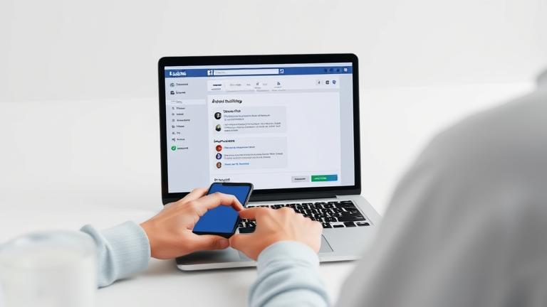 alt_text: Person deletes Facebook account on laptop with settings visible, modern background.