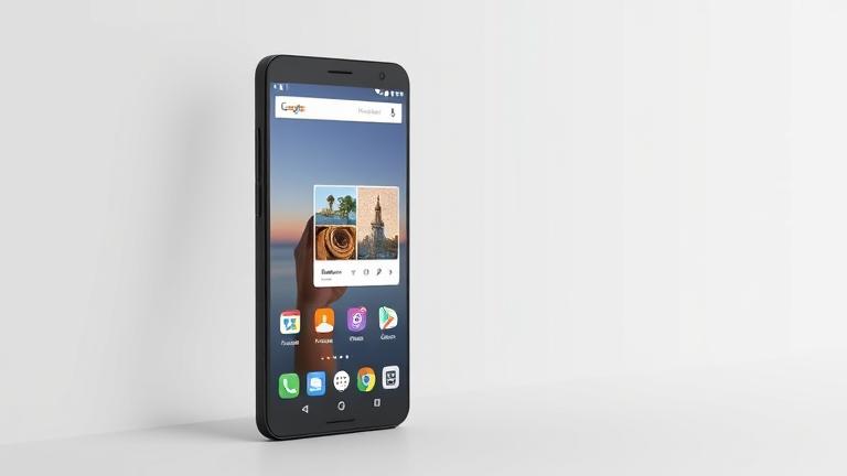 alt_text: Android tutorial cover with phone adding a photo widget, clean background, user tapping.