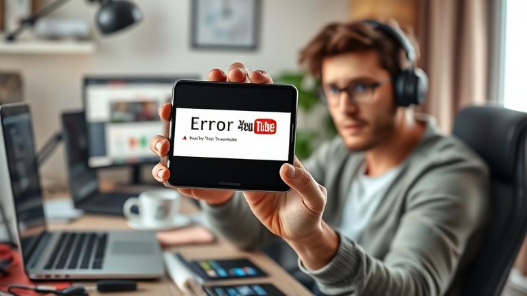 alt_text: Frustrated Android user troubleshooting YouTube Error 400 on a modern smartphone.