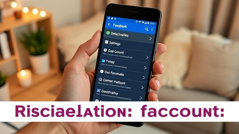 alt_text: Android phone showing Facebook settings in a cozy home, symbolizing account deactivation.