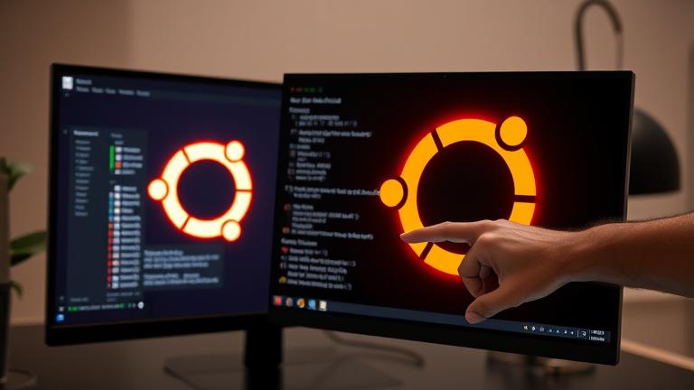 alt_text: Modern desktop with Ubuntu logo, terminal details, and reset icons in a sleek workspace.