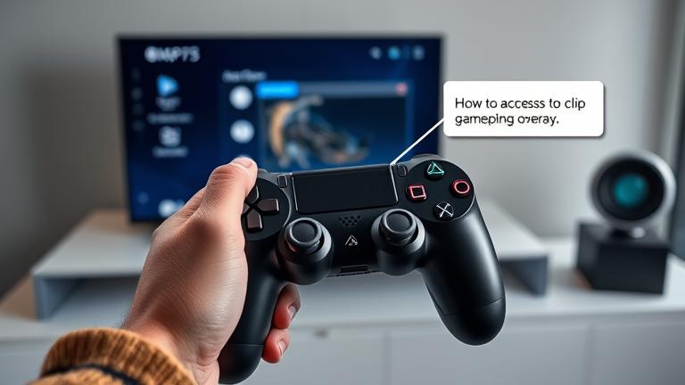 alt_text: Person holds PS4 controller, screen shows Share menu, showcasing how to clip gameplay easily.
