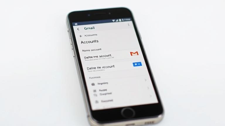 alt_text: Smartphone screen showing Gmail settings with "Remove account" highlighted, on a bright background.