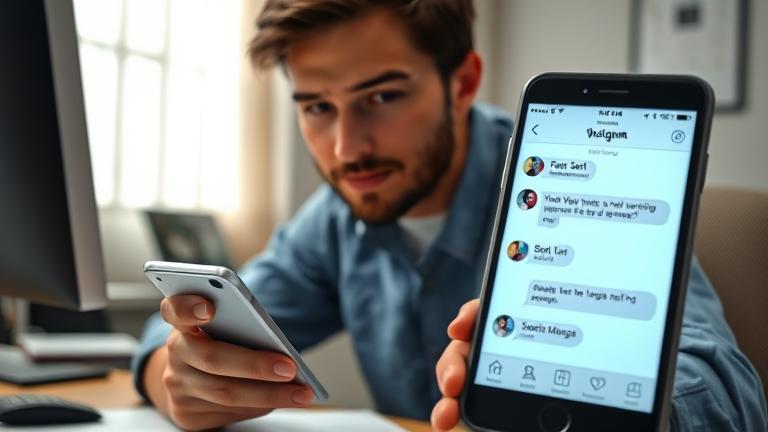 alt_text: Person unsending Instagram messages at desk, highlighting privacy and message control.