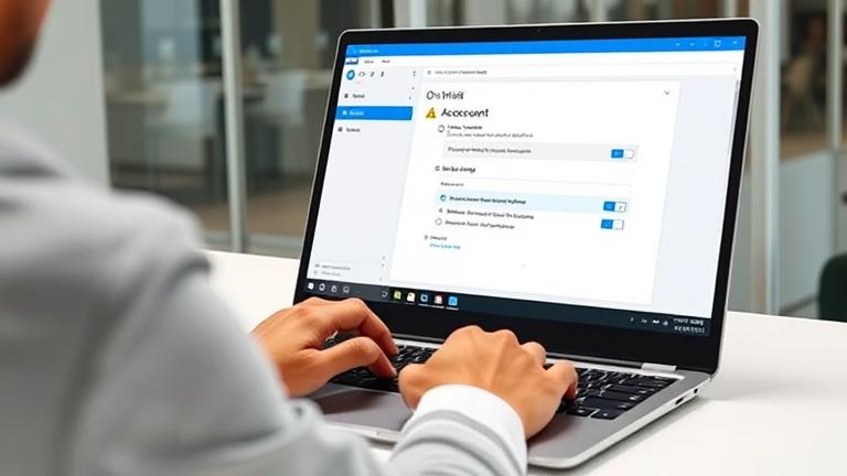 alt_text: Person signs out of Mail on Windows 10 in a modern workspace.