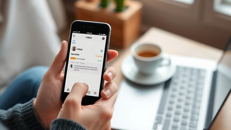 alt_text: Person browsing liked posts on Instagram in a cozy, inviting setting.