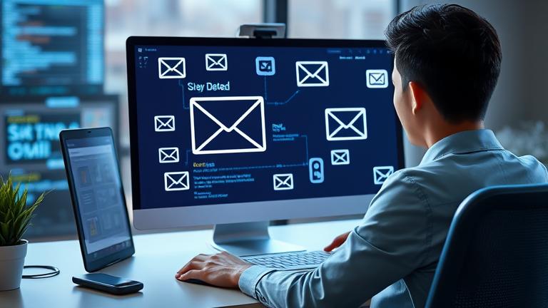 Person confidently recovering emails on a digital device, symbolizing hope and tech expertise.