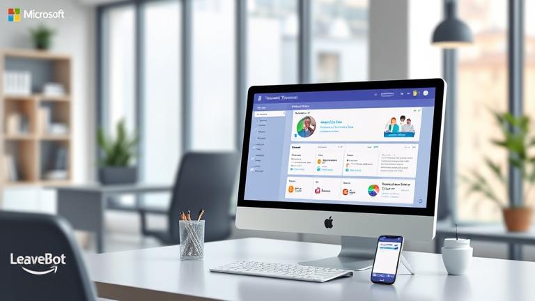 alt_text: Modern workspace showcasing LeaveBot integrated with Teams for seamless HR automation.
