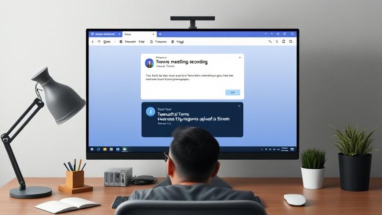 alt_text: Worried user sees Teams upload error with warning icon on a modern workspace.