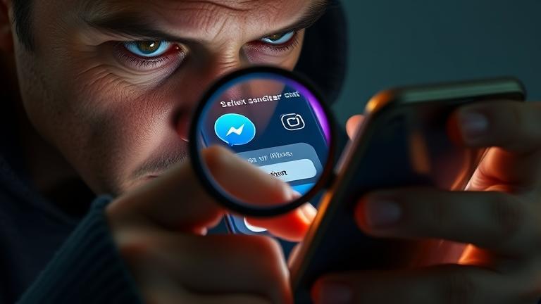 alt_text: Person examining iPhone with hidden Messenger chat hints, adding mystery and curiosity.