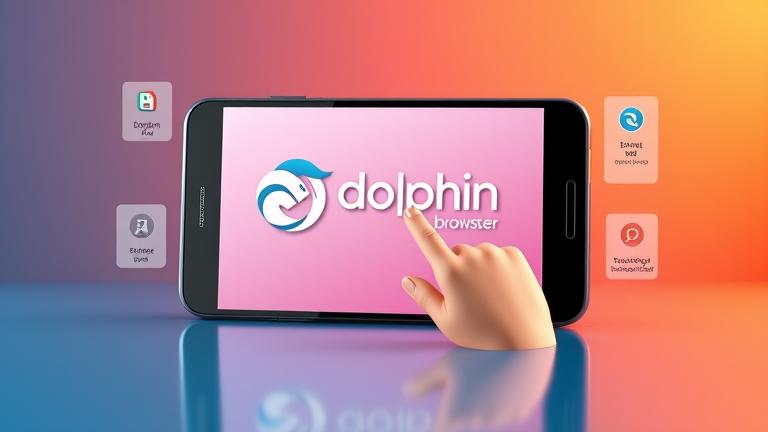 alt_text: Android device with Dolphin Browser logo and hand gesture, highlighting custom gesture setup.