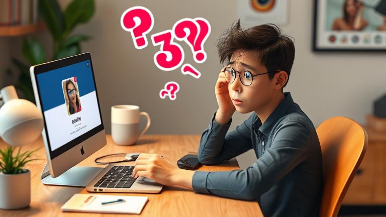alt_text: Person frustrated at desk trying to delete Instagram on laptop, with logo and error messages.