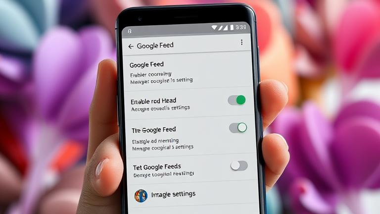 alt_text: Android screen showing Google Feed toggle switches with user customizing settings.