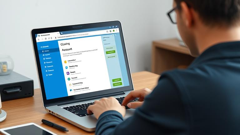alt_text: Person at desk with Hotmail login open, highlighting "Close Account" option.