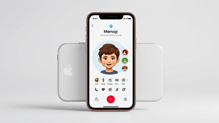alt_text: iPhone SE screen showing Memoji creation with editing tools and user interaction.