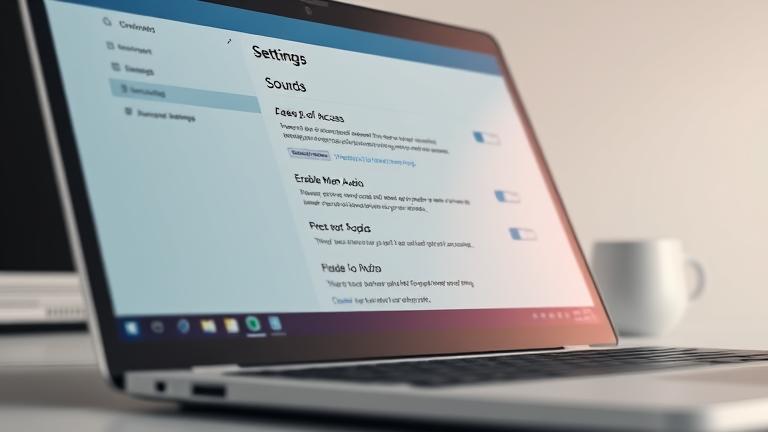 Close-up of Windows 10 settings showing Mono Audio toggle on a sleek workspace.