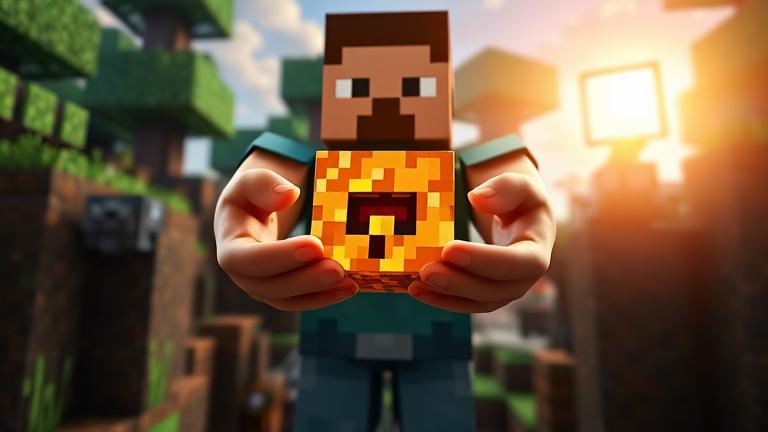 alt_text: Player holds a Minecraft spawner in a lush world, showing how to pick one up on PS4.