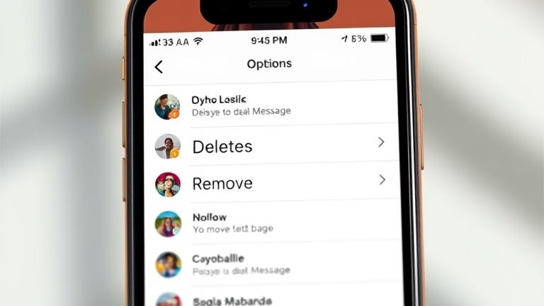 alt_text: Instagram chat on phone with message options like "Delete" shown during user gesture.