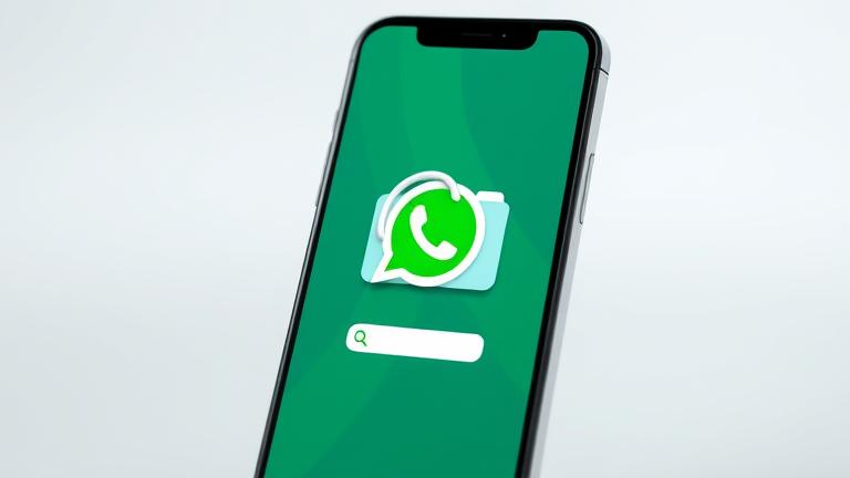 alt_text: Smartphone restoring WhatsApp from backup with folder icon, progress bar, and clean background.