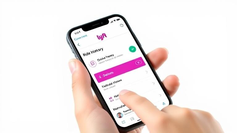 alt_text: Smartphone screen with Lyft app open, showing ride history, person tapping, delete icon visible.