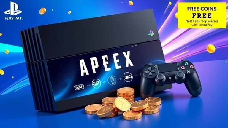 alt_text: PS4 with game interface, Apex Coins, vibrant background, hinting at free rewards for gamers.