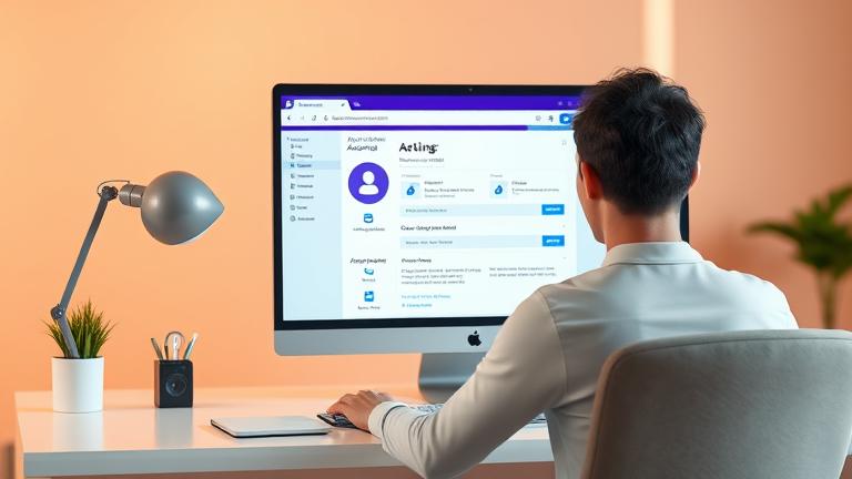 alt_text: Person at desk deleting Yahoo Messenger account on laptop with settings webpage open.