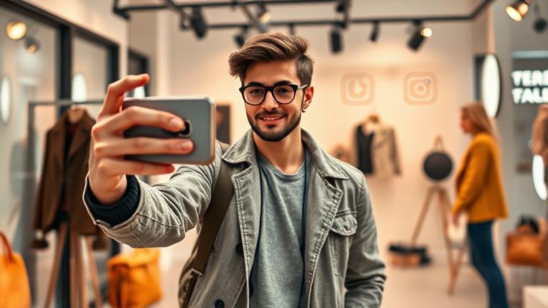 alt_text: Stylish person taking a selfie in a trendy urban setting, radiating confidence and fashion.