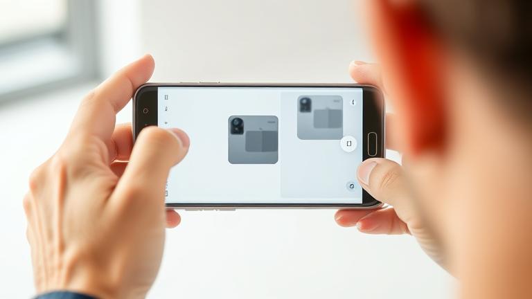 alt_text: Person holding Samsung Galaxy S8, showing how to take a screenshot with visible screen capture.