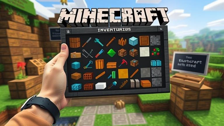 alt_text: Minecraft PS4 player with organized inventory in a lush world and bright storage room.