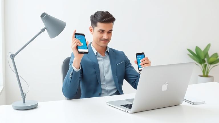 alt_text: Person managing finances on smartphone with Venmo, in a clean, modern workspace.