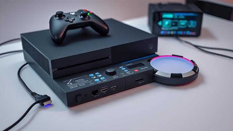 alt_text: Realistic Xbox One connected to electronic drums for gaming setup.
