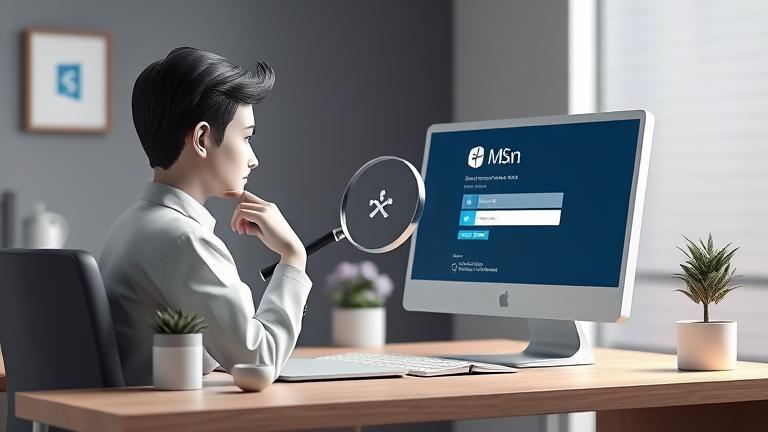 alt_text: Person at desk contemplating MSN account deletion on screen with delete icon and prompts.