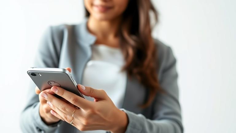 alt_text: Person checks Google+ profile on device with social icons in a sleek, modern setting.