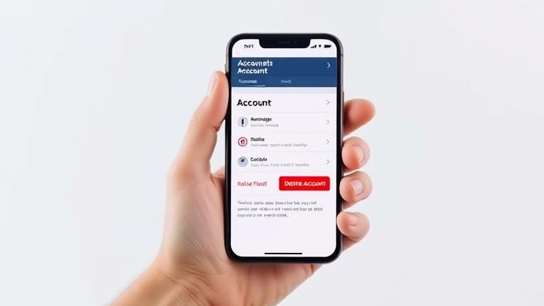alt_text: Person holding smartphone with delete account options, warning icon, modern clean background.