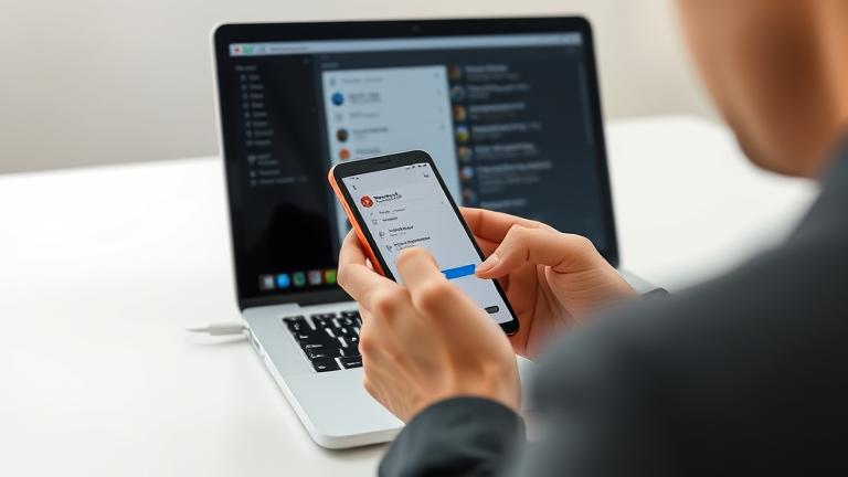 alt_text: Person managing contacts on Google Contacts app via smartphone or laptop in a clean, professional setting.