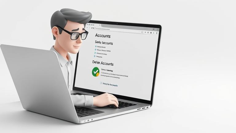 alt_text: Person managing online AdSense account securely on laptop with settings, delete icons, and dashboard.