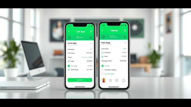 alt_text: Smartphone showing two Cash App accounts side by side in a sleek, modern workspace.