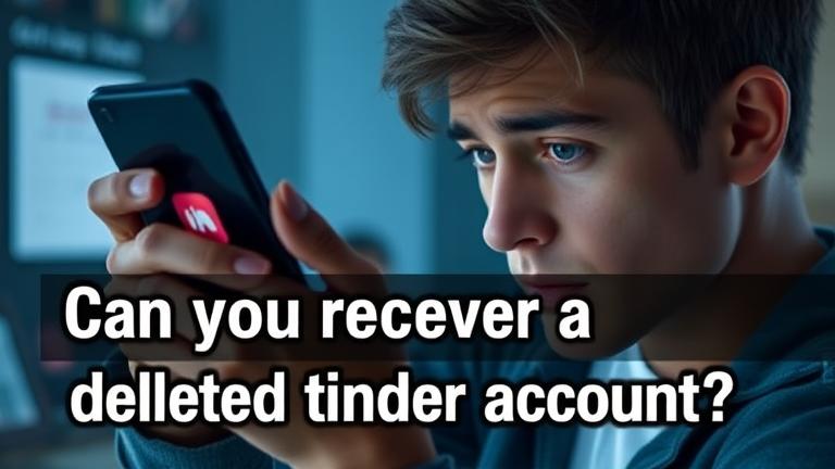 alt_text: Person anxiously looks at phone with Tinder icon, hinting at account recovery and hope.