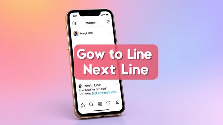 Smartphone showing Instagram caption with a finger pressing "Return" to add a new line.