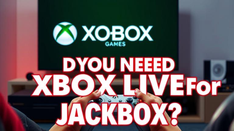 Gaming setup with Xbox, TV, and hands playing Jackbox; Wi-Fi icons and bold question overlay.