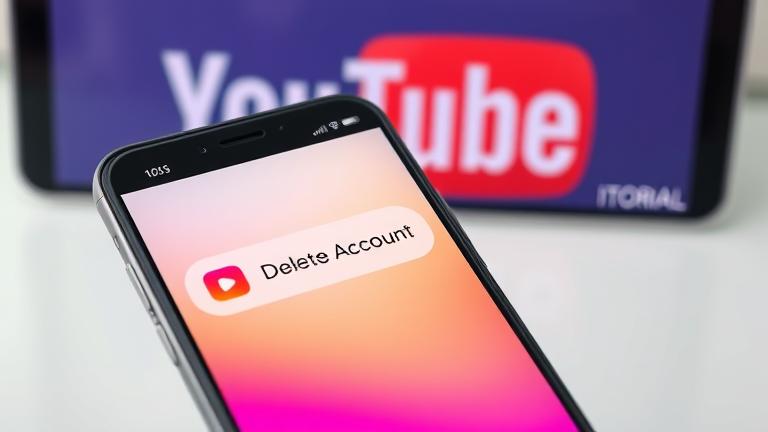 alt_text: Smartphone screen showing Instagram delete option with YouTube logo in the background, modern style.