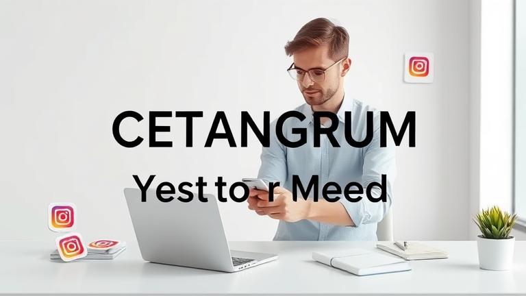 alt_text: Person at tidy desk with devices and Instagram icons, emphasizing organized social media.