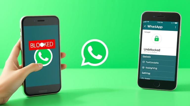 alt_text: Smartphone with WhatsApp unblocked, user accessing on another device, lock opening, bright colors.