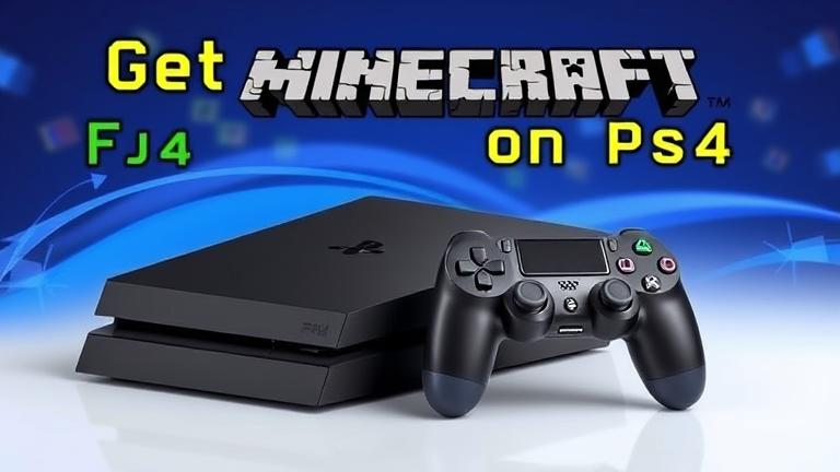 alt_text: PS4 console with controller, vibrant background, Minecraft logo, promoting free Minecraft for PS4.